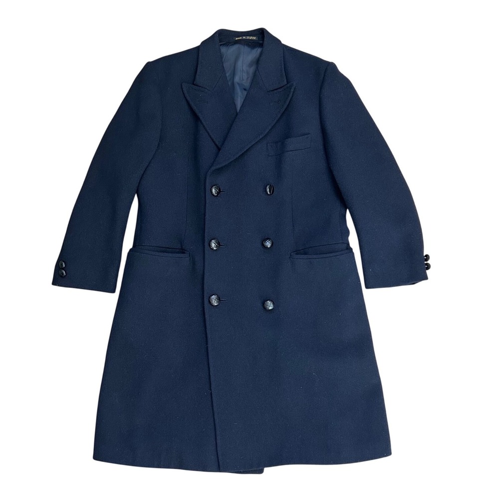 Vintage Bloomingdales Peterborough Row Navy Wool Double Breasted Overcoat 44